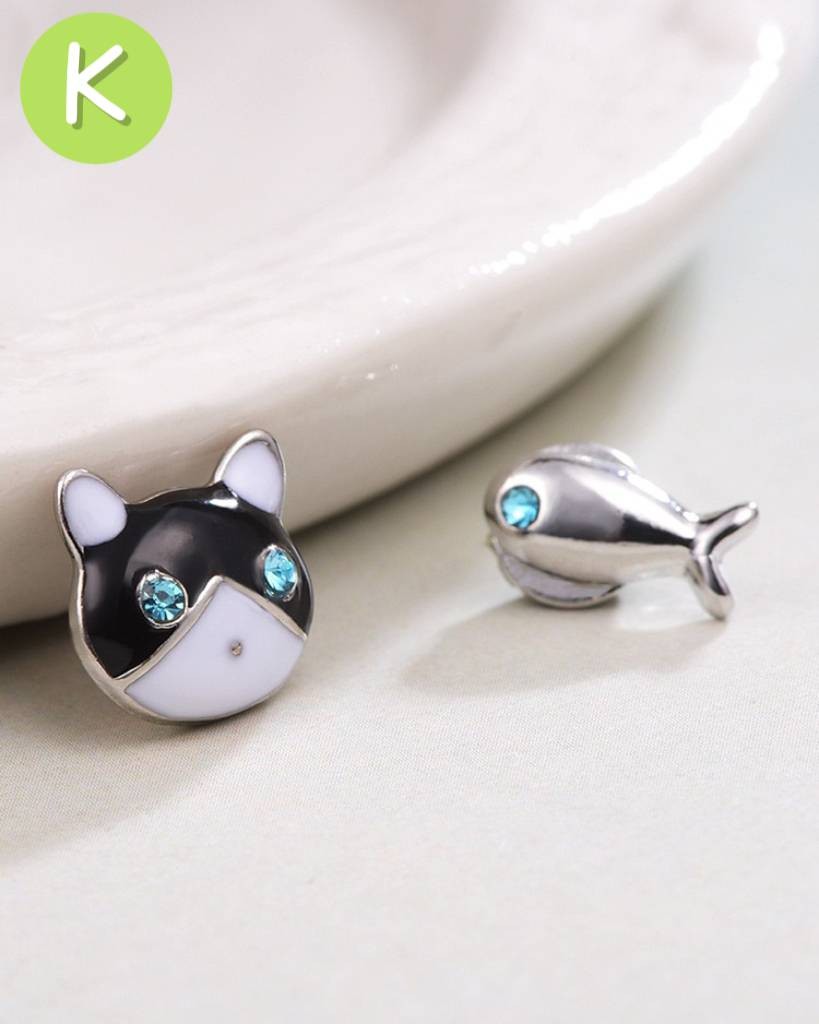 【黏貼式耳環】K.貓與小魚不對稱免運特惠