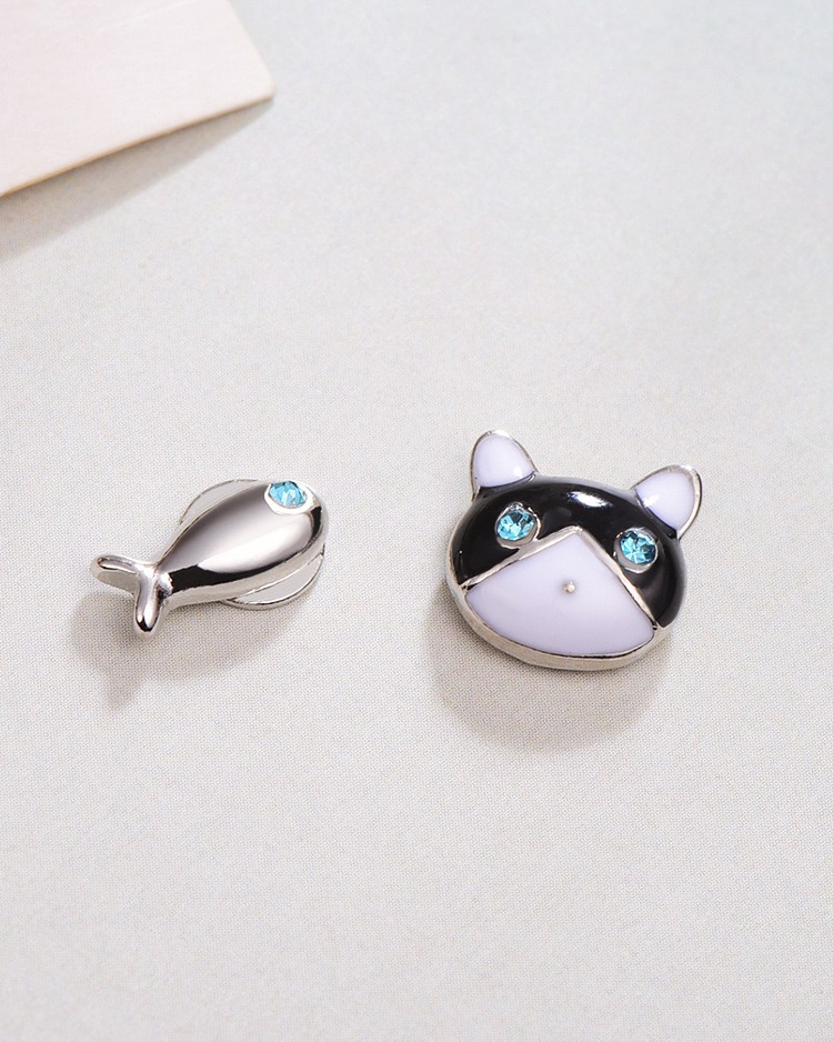 【黏貼式耳環】K.貓與小魚不對稱免運特惠